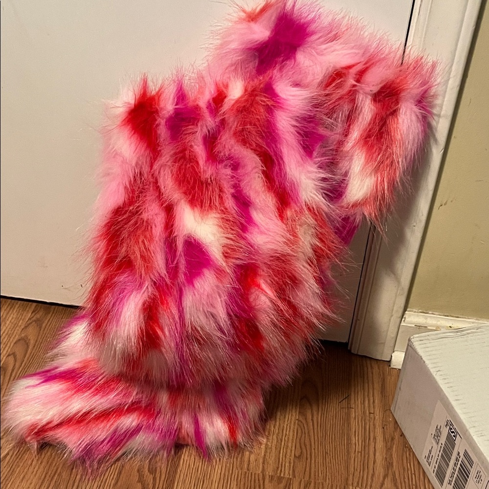Vibrant Pink and Red Faux Fur boots